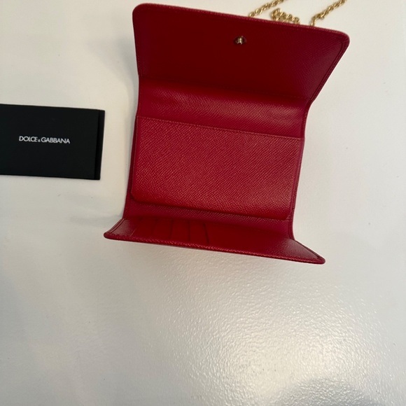 Dolce & Gabbana-Red100% Leather Gold Tone Metal Chain Sicily Von Mini Bag Wallet - Picture 5 of 5